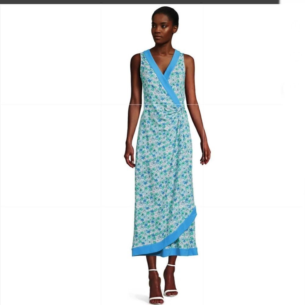 Lands End sleeveless Cotton Modal Turquoise & white Maxi Dress size Small- NWOT